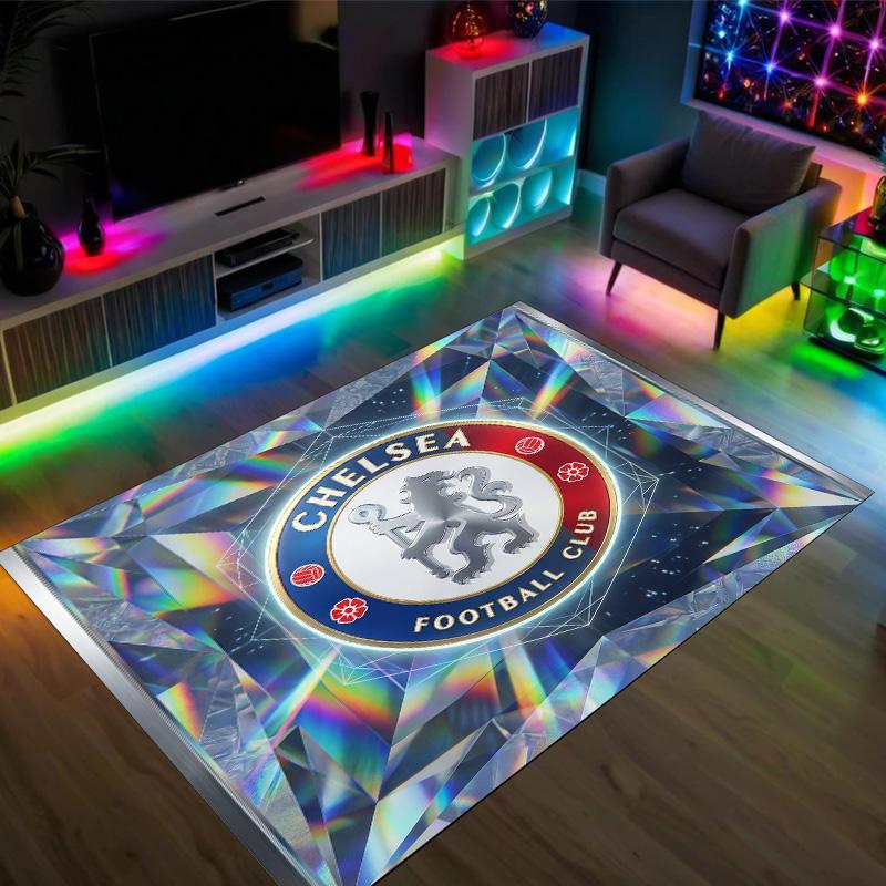 Chelsea FC Tasarımlı Kristal Kadife Halı Rahat Non?Yatak Odası Oturma Odası Girişi İçin Kaymaz Desenli Halı
