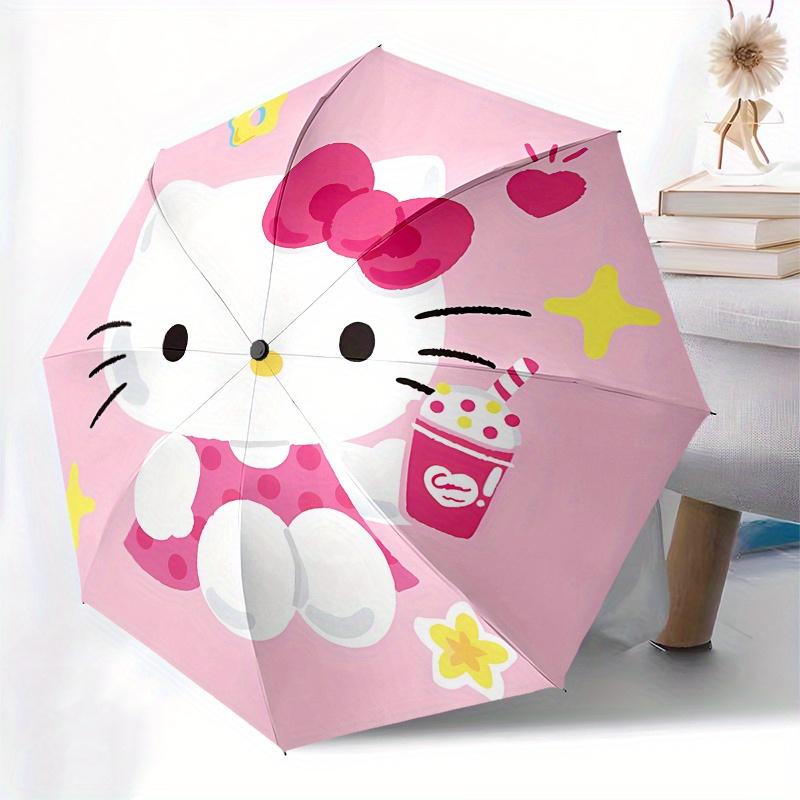 Hello Kitty,Pink Background Automatic Umbrella-Foldable, Durable 8-Bone Design, Compact and Stylish, Great for Camping, Halloween, Christmas