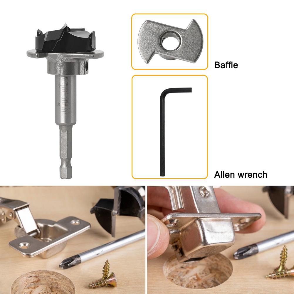 Adjustable Depth Woodworking Hexagonal Shank 35Mm Carbide Flat Wing Drill Adjustable Hinge