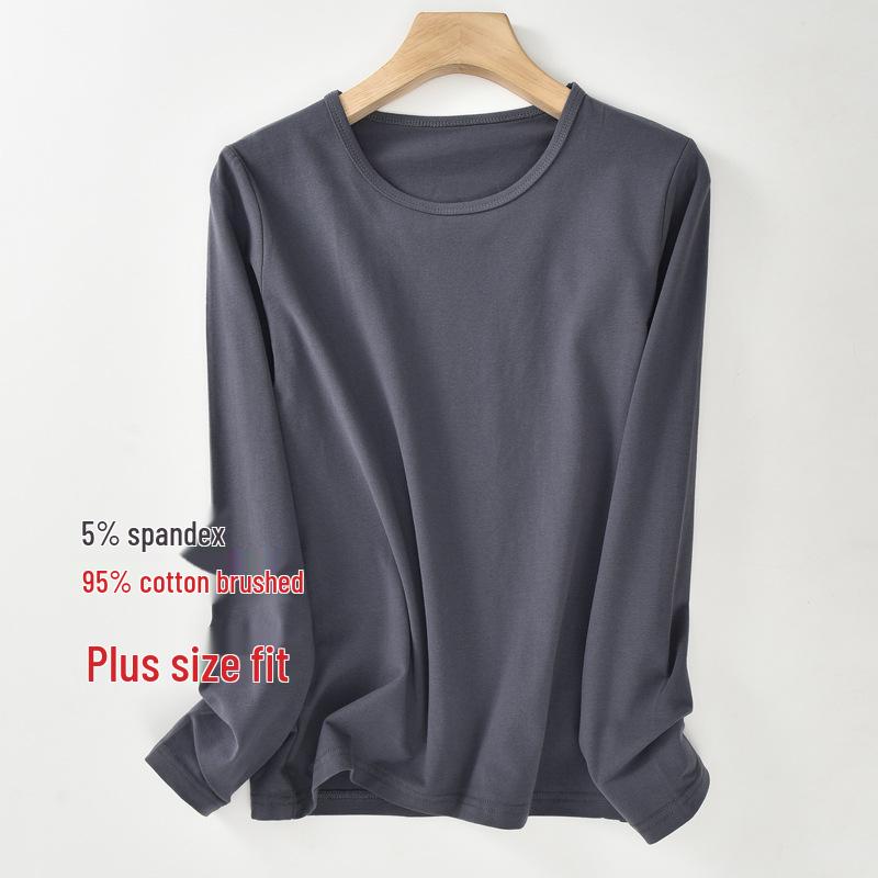 Plus Size Damen-Herbsttop mit Rundhalsausschnitt - 95 % Lycra-Baumwolle, hochelastisch, lange Ärmel, warm.