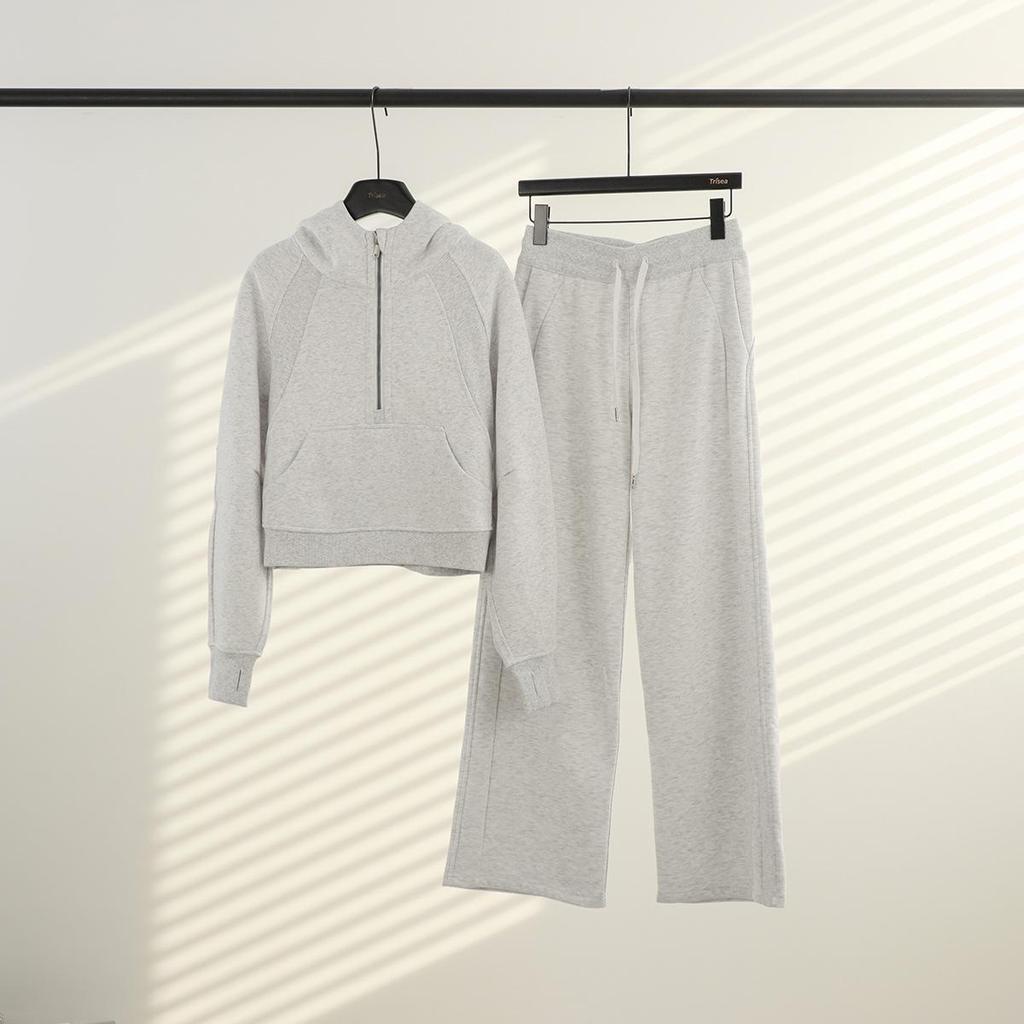 Women's Fleece Half-Zip Hoodie Set: Versatile for Yoga, Cycling, and Casual Wear.