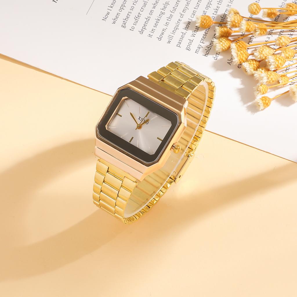 5-piece Set of Minimalist Commuting Quartz Watch Strap and Mother of Pearl Bracelet with Square Large Dial Without Gift Box