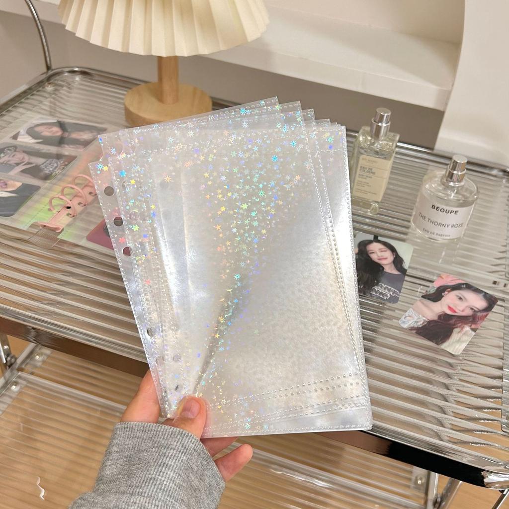 10PCS 1/2/3 Pockets A6 Binder Sleeves Transparent Photo Card Album Refill Inner Page Laser Rainbow Star Inside Page