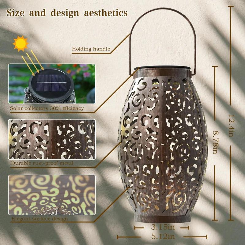 Solar Lanterns Hanging Solar Lights Outdoor with Handle Metal Waterproof Decorative Solar Garden Lights for Patio Porch Pathway