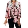 Camicia Blusa Camicie Top Casual da Donna Larghe con Revers a Maniche Lunghe e Stampa a Quadri