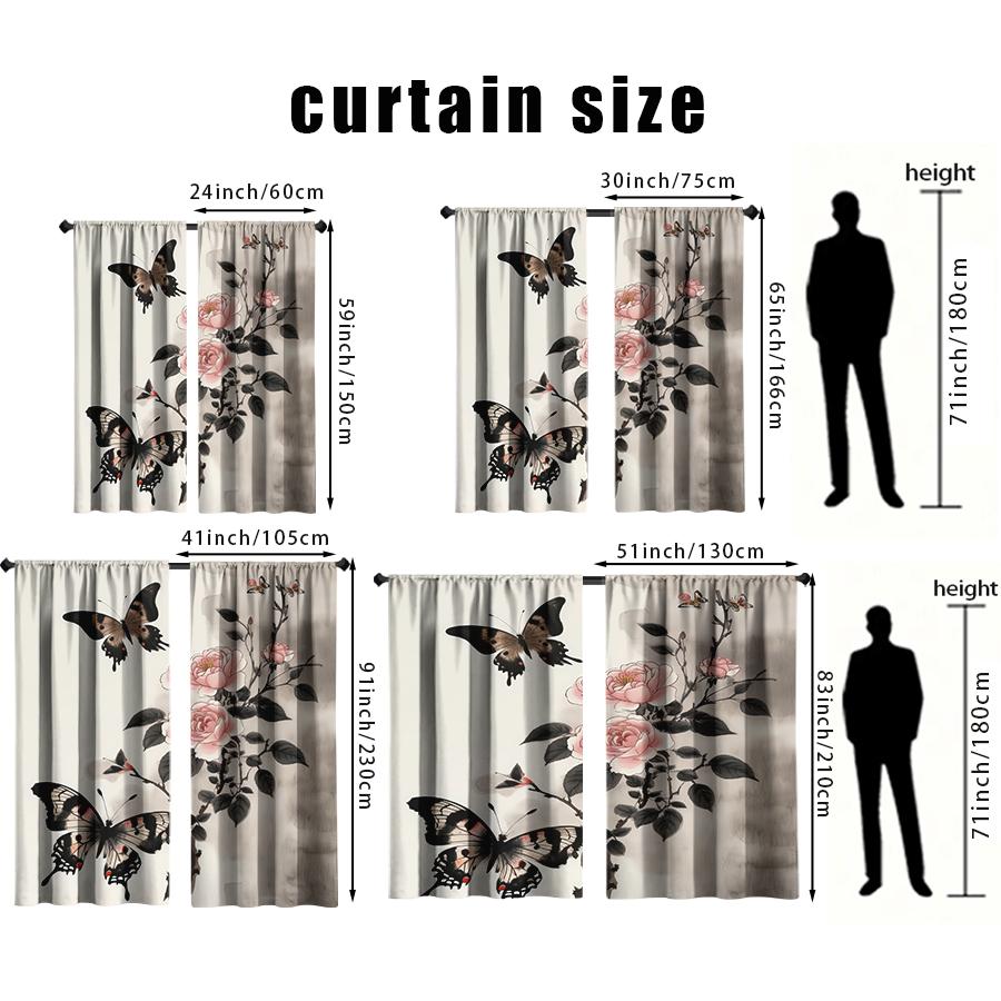 2-Piece Flower Butterfly Design Rod Pocket Curtains   Versatile Home Window Decor for Various Scenarios