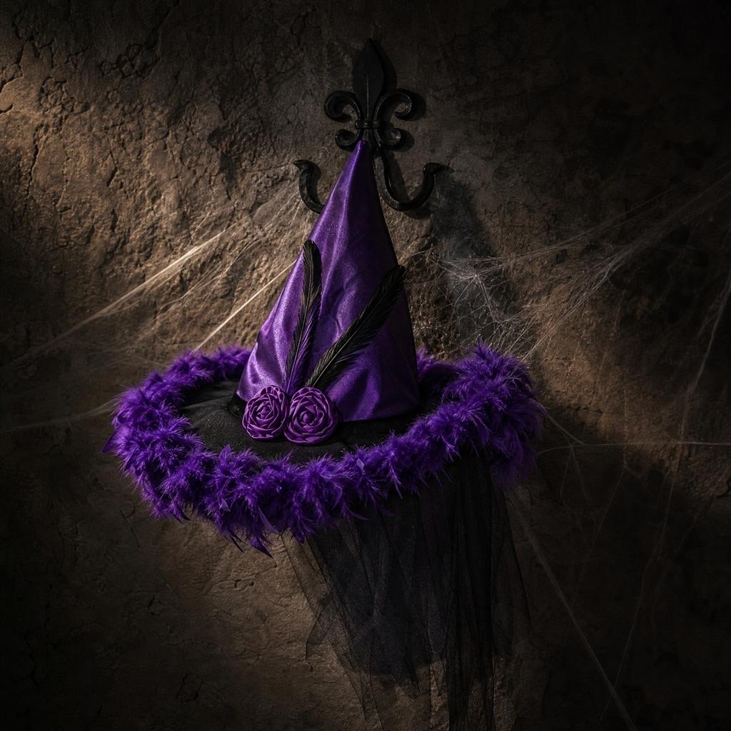 Halloween Witch Hat with Feather Decoration for Costume Party