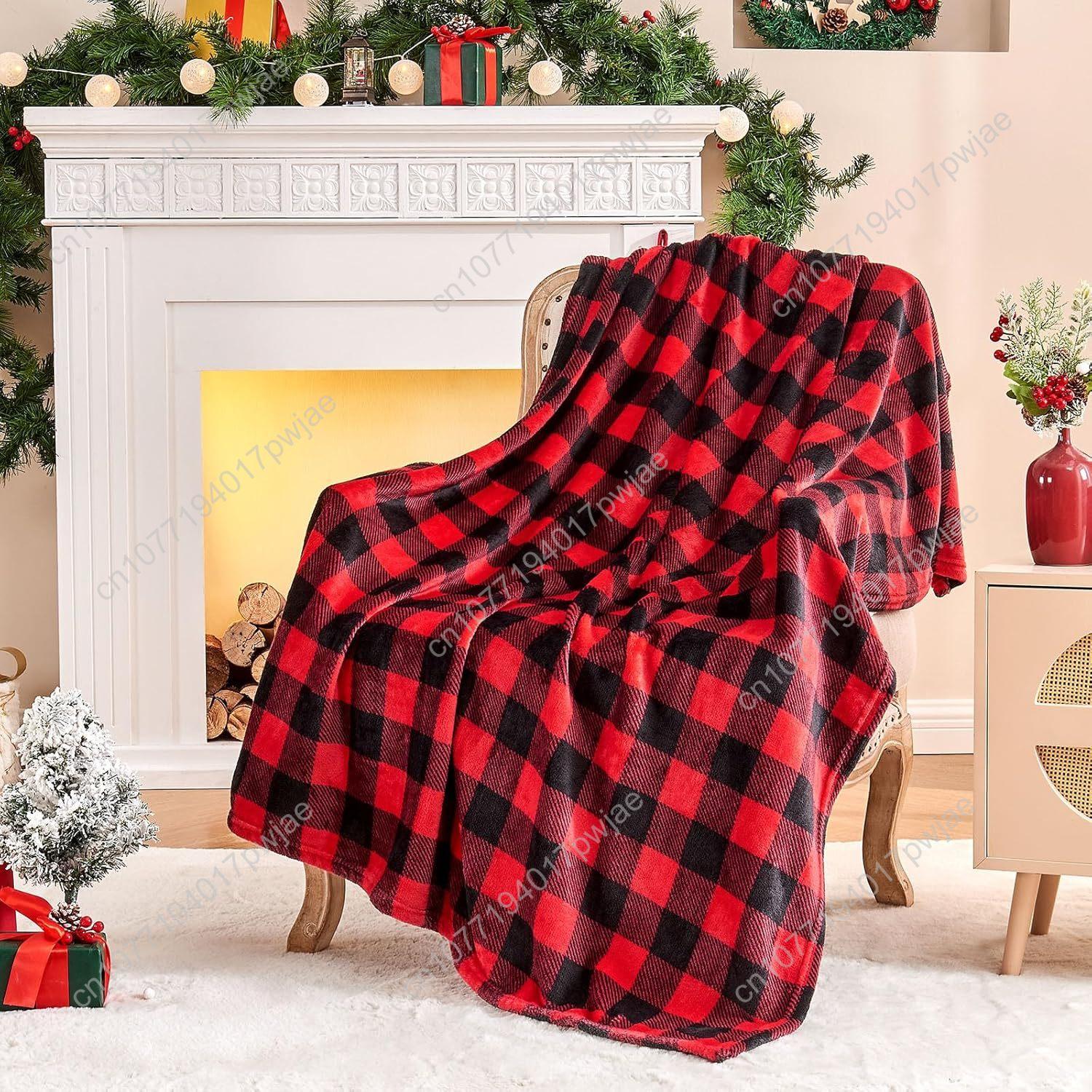 BEDELITE Flannel Blanket for Couch Red Black Plaid Fleece Throw Blanket Soft Warm Buffalo Plaid Decor Gift Blanket for Wom 75X95CM
