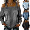 Women Shirt Adjustable Straps Off Shoulder Long Sleeve Pullover Tops Pure Color Denim Tops Travel Leisure Daily Wear