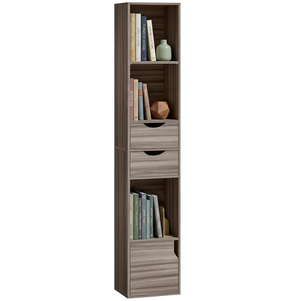 Bookcase with Drawers Adjustable Shelf Bookshelf with 2 Drawers and Cabinet 158 cm Grey