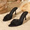 Fashion Comfortable Mesh Brand High Heel Slippers Women Elegant Pointed Toe Embroidery Design Slide Sandals Fashion Banquet Dress Shoes