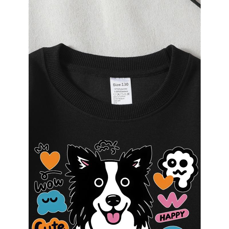 European Sizes Girls' Long-Sleeve Round Neck Sweatshirt "Cute Dog" Print, Spring/Autumn, Casual, Daily & Sports.