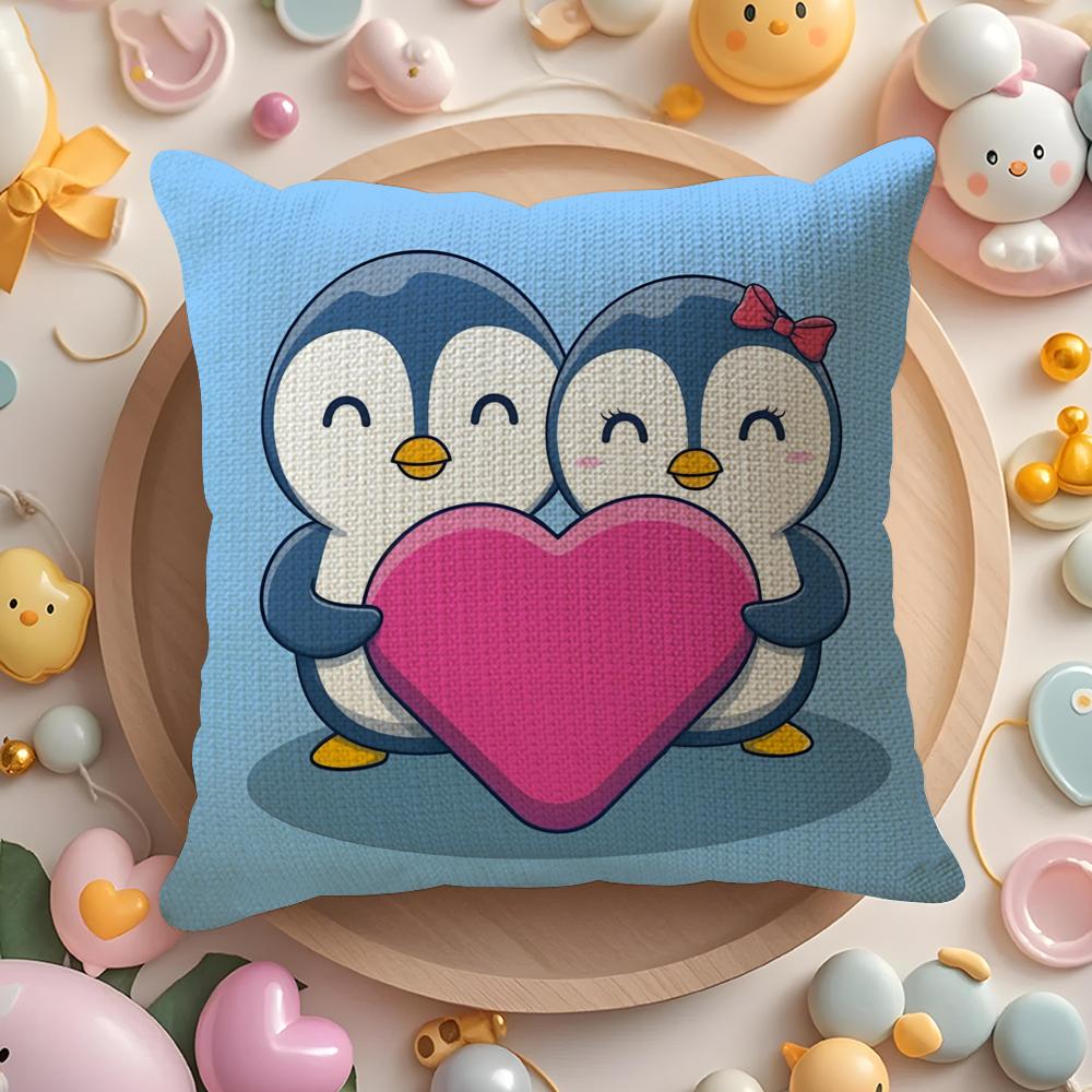 Cute Cartoon Penguin life Pillow Case Pattern Printed Pillowcase for Living Room Sofa Cushion Cover & Bedroom Decor