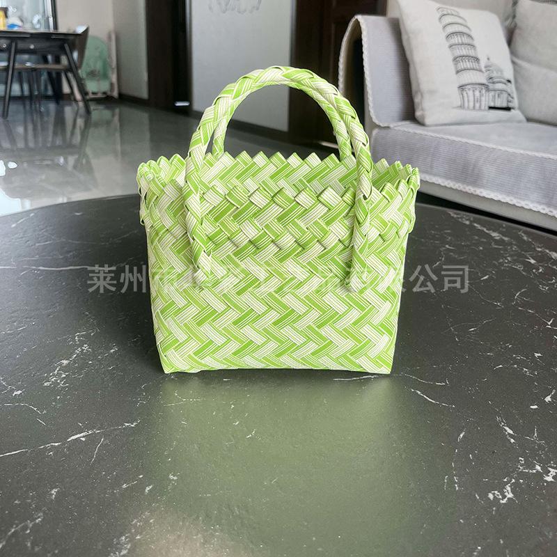 Woven Bag Gift Photo Decoration Handbag Plastic Woven Color Matching Women's Bag Hand Bag