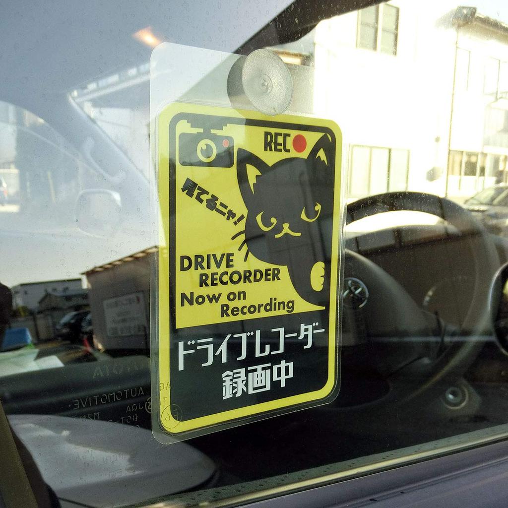 Dash Cam with Cat Illustration, Car Security Plate, Display Plate, Suction Cup Inside Attachment Type (Black Cat)