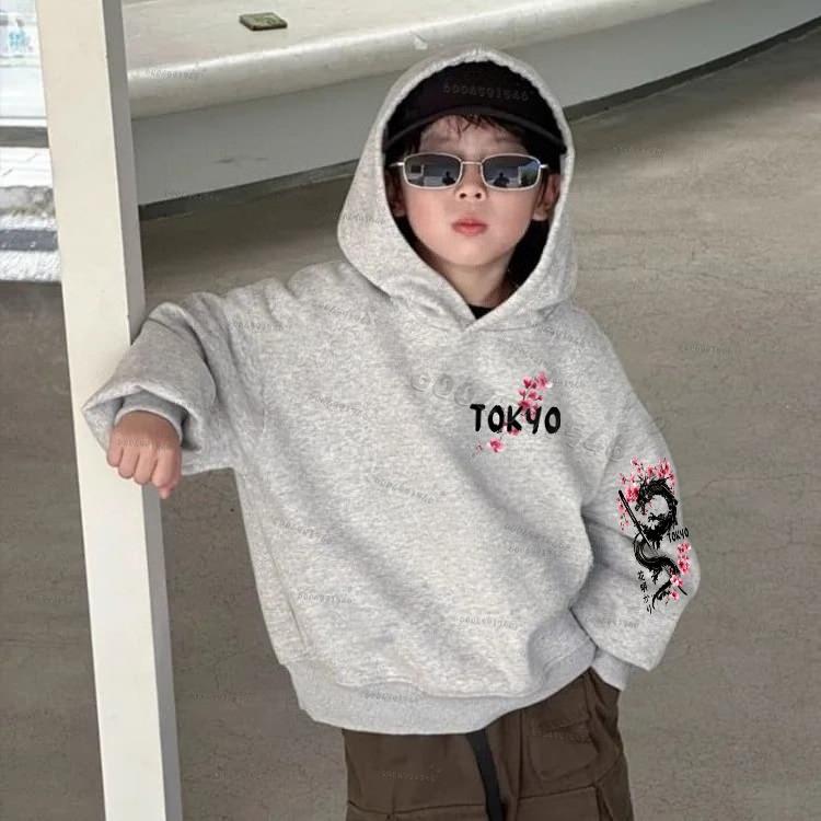 Fall Children's Hooded Sweatshirt - Korean-style Boy-girl Dragon Pattern Print - Fashionable, Soft and Comfortable Coat