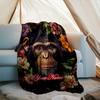 1PC Custom Name Chimpanzee Floral Frame outdooor Flannel blankets Patterns Throw Blanket All-Season Soft Gift for Couch, Bed, Camping gifts