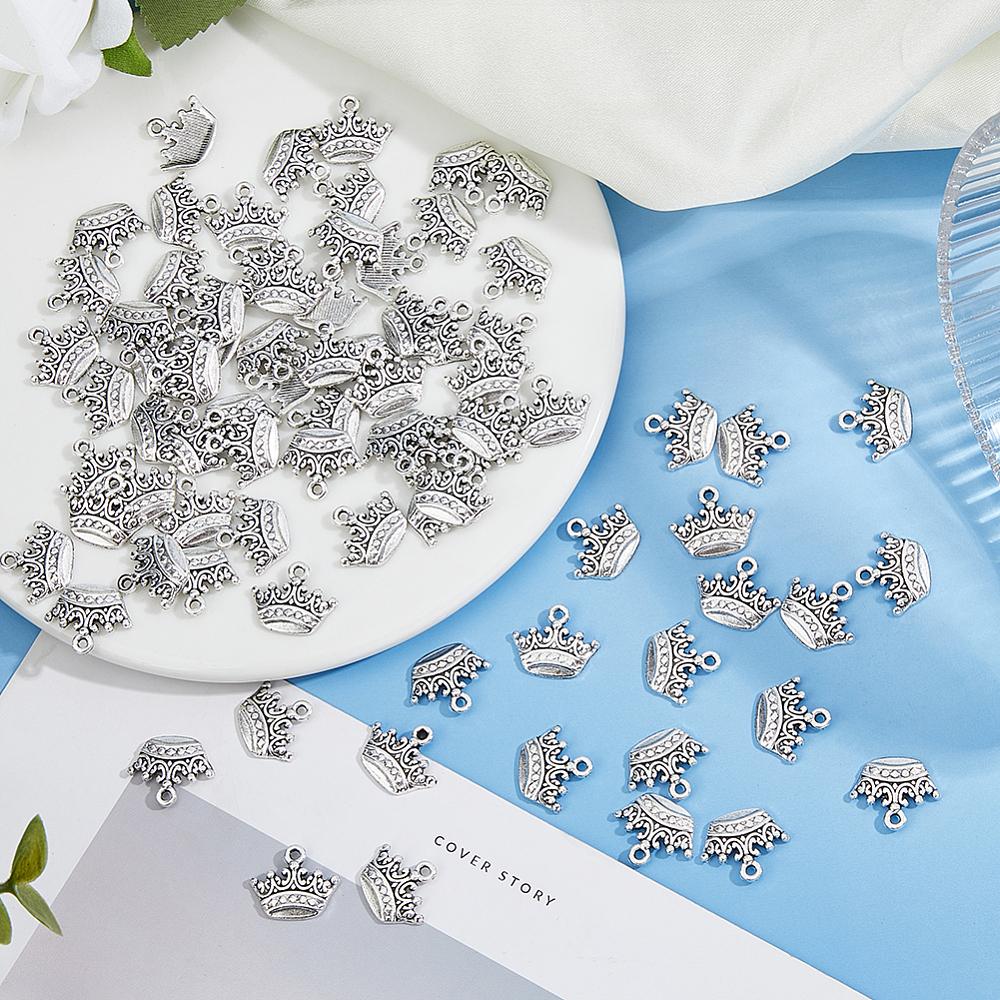 80Pcs Tibetan Style Alloy Pendants Cadmium Free & Lead Free Crown Antique Silver 14.5x17.5x2mm Hole: 1.6mm