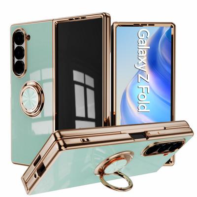 Phone Case For Samsung Galaxy Z Fold 7 Fold7 Silicone Stand Beautiful Plating Metal Ring Holder Cover