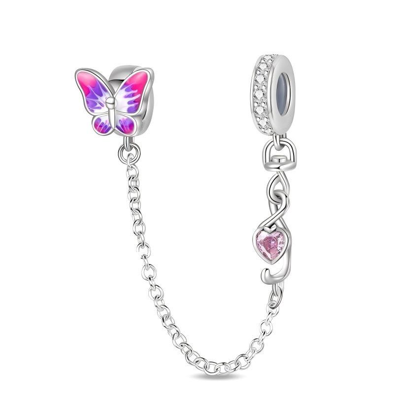 925 Silver Clover Ladybug Bee Butterfly Safety Chain Charm Fit Original Bracelet Pendants Dangle DIY Jewelry For Woman