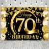 70. Geburtstag Party Hintergrundtuch - Elegantes Schwarz-Gold-Thema Geburtstagsdekoration mit „Happy Birthday“ Text