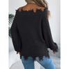 Women's Knitted Sweater for Autumn/Winter Solid Colour Lace-Up Long Sleeves Ragged Hem Off-Shoulder Pullover Loose-Fit Top