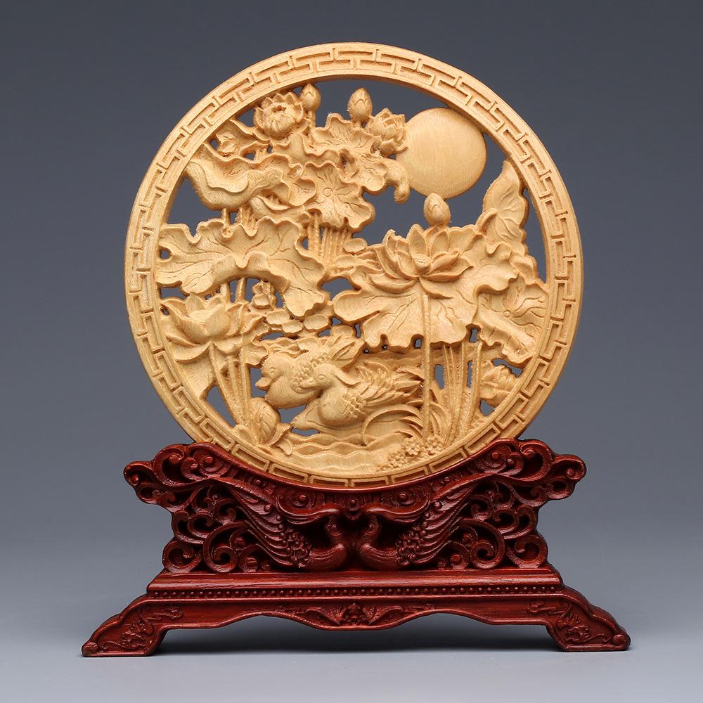 Wood Carving Dragon and Phoenix Round Carving Art Statue Mascot High Quality Home Room, Office Decoration Accessories