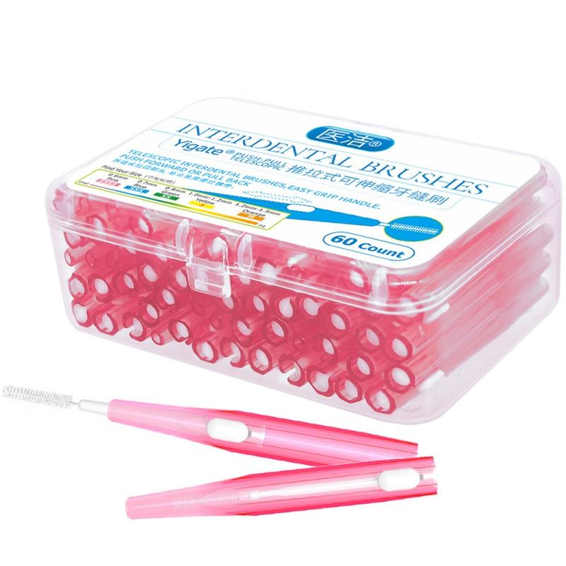 60 Pcs/Pack Push-Pull Interdental Brush Gum Interdental Tooth Brush Orthodontic Toothbrush Oral Care Toothpick