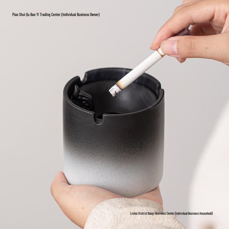 Large Ceramic Ashtray for Tea Room, Living Room, or Office - Chinese Style, Anti-Fly Design