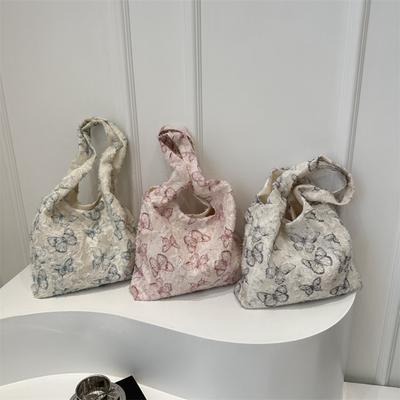 Retro Butterfly Print Ladies Shoulder Bag Sweet Lace Women'S Shopping Bags Fashion Canvas Female Vest Bag Tote Handbags Purse