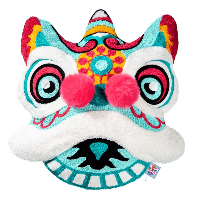 Joy Chinese Traditional Dance Lion Embroidery Cushion Sofa Chair Car Waist Cushion Wedding Bedding New Year Decorative Pillow