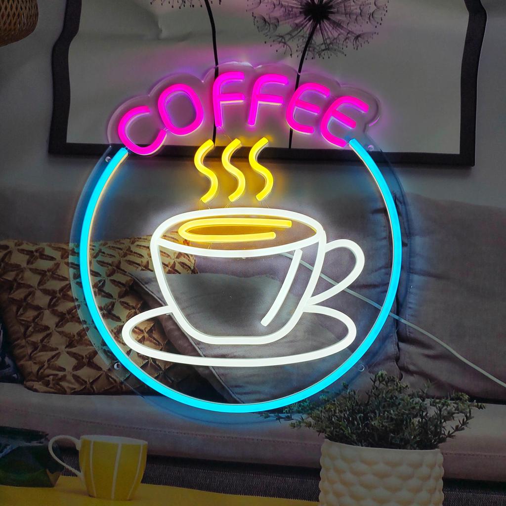 Creative Coffee Neon LED Lamp - Luminous Teacup Sign for Bar and Cafe Decor