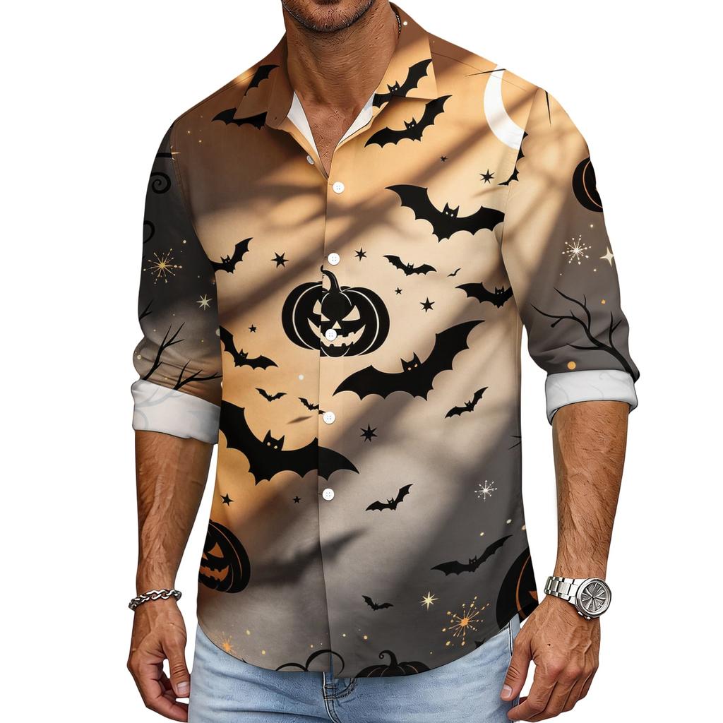 Men's Halloween Loose Fit Long Sleeve Shirt Button Down Collar Casual Retro Style Breathable Shirt for Autumn Spring Outdoor Daily Wear
