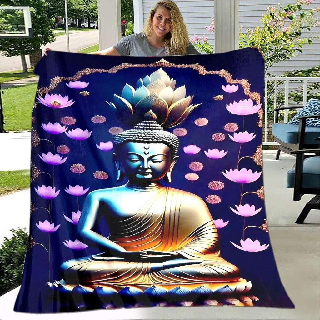 Buddha Sakyamuni Buddhisme Tro Religion Blødt Plys Tæppe, Flanel Tæppe Kastetæppe til Stue Soveværelse Seng Sofa Bed