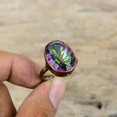 Faceted Rainbow Mystic Topaz Ring Electroformed Copper Ring Adjustable Ring Handmade Gemstone Ring Electroformed Jewelry Anniversary Gifts