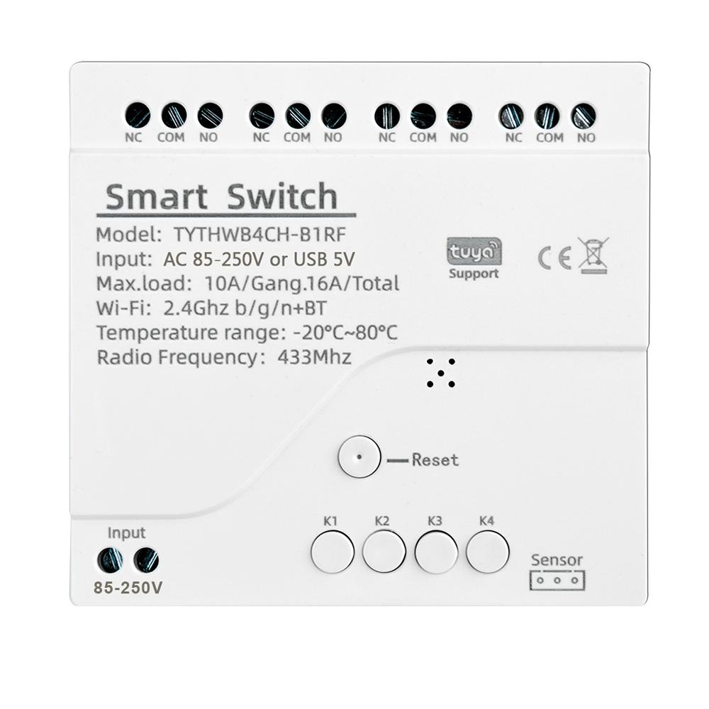 DC 7-32V Tuya Smart WiFi 4 Channel Relay With Temperature Humidity Sensor Passive Dry Contact Switch Alexa Alice Compatible