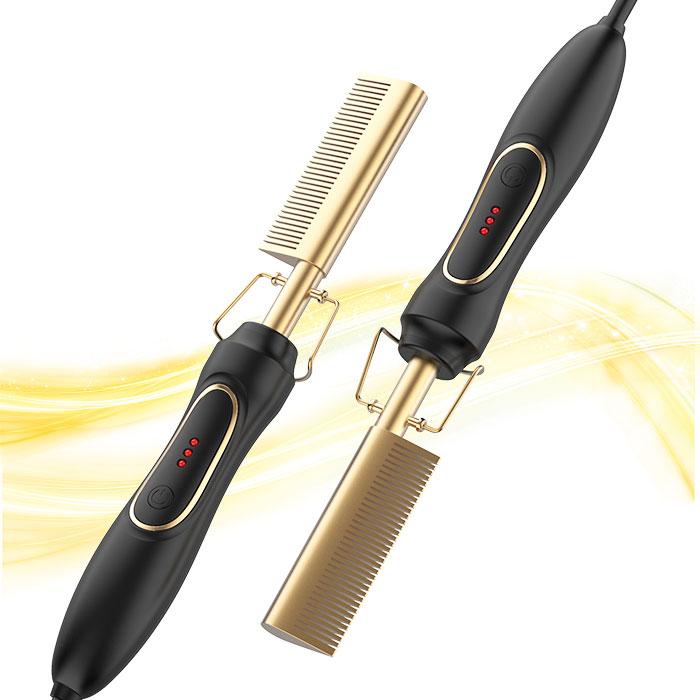 Multi-functional Luxury Custom Rhinestone Flat Travel Copper Electric Straighten Hair Straightener Brush Hot Comb