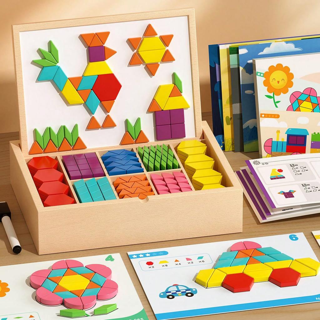 Creative Wooden Magnetic Tangram Puzzle Toys, Geometric DIY Block Puzzles With Smooth Durable Edges