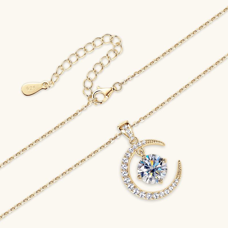 Silvere Glam Cross-border Fashion Crescent Moissanite Pure Silver S925 Necklace, A High-end Design Pendant For Women
