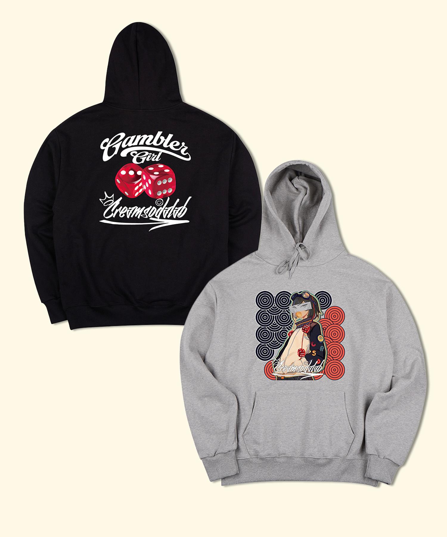 Cream Soda Lab Dice Gambler Girl Hoodie Black Grey Set Gray/Black M