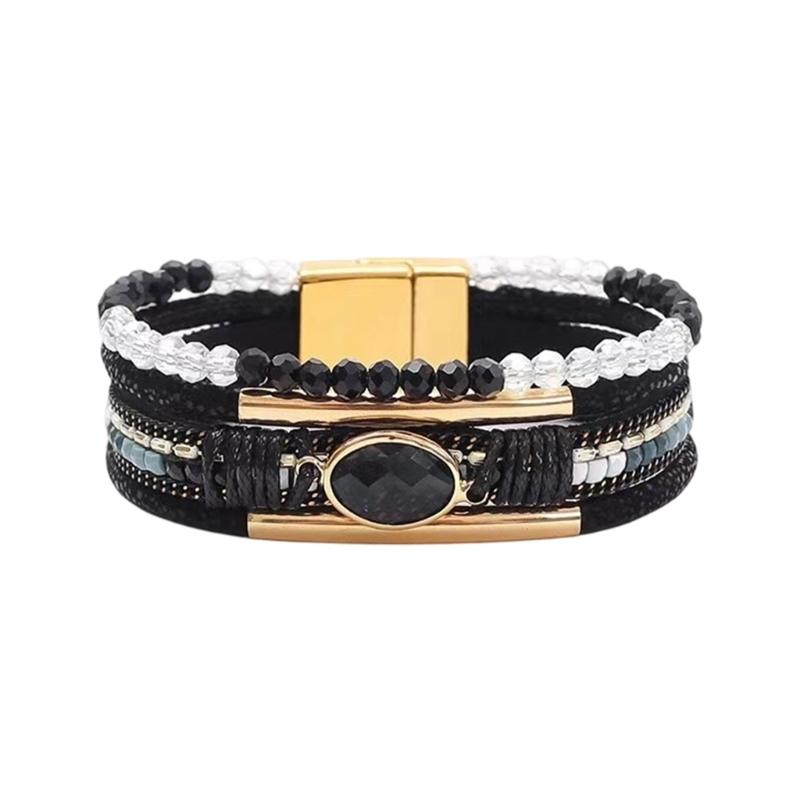 Stapelbare Kristalle Perlen Herz Lederarmband für Frauen Bohemian Handgemacht Verstellbares Armband Westliches Geschenk
