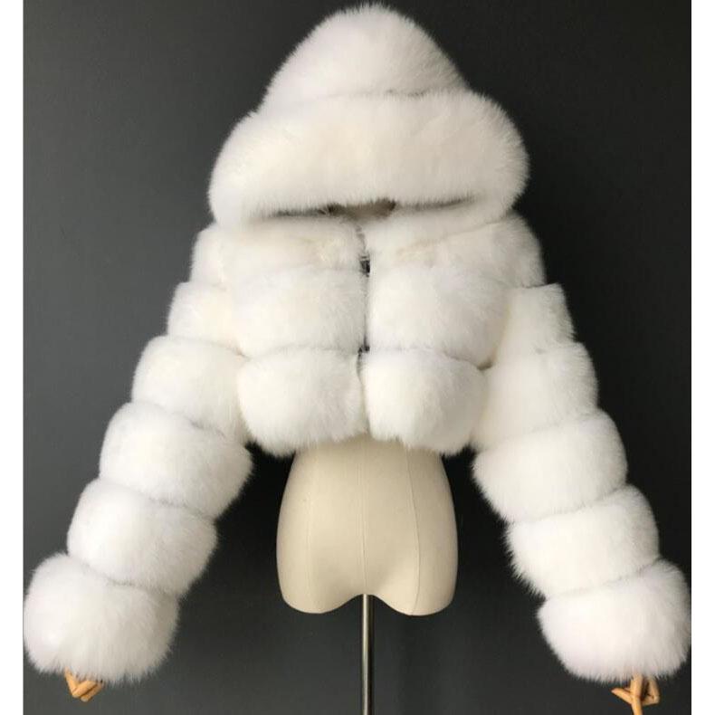 Furry Cropped Faux Fur Coats Jackets Women Fluffy Top Coat Hooded Straight Short Winter Fur Jacket Fashion Streetwear