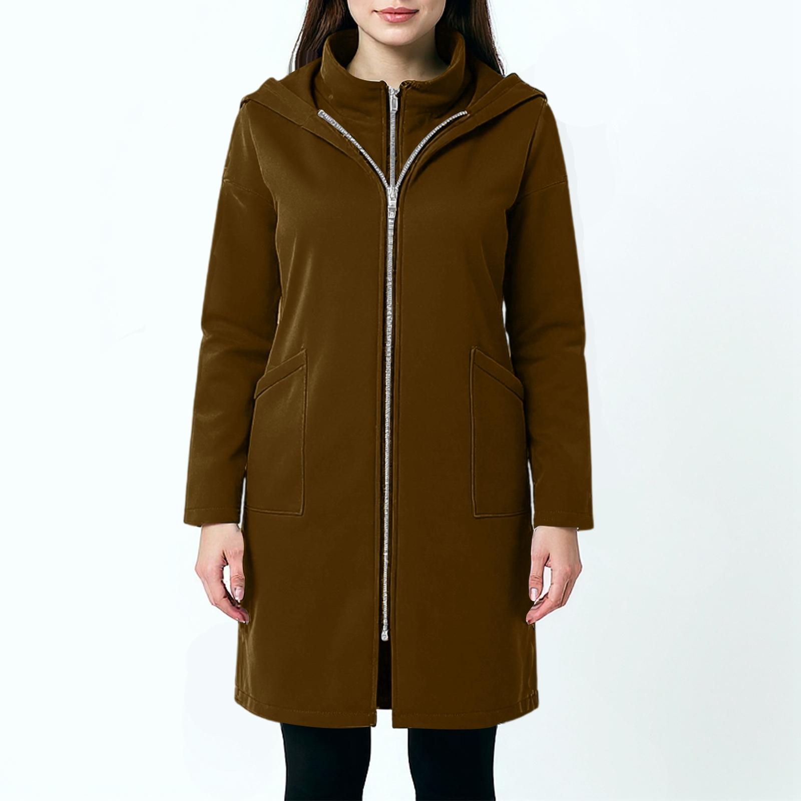 

Женская модная повседневная однотонная толстовка с капюшоном и карманом, длинная, средней длины, свободное пальто из двух частей S кофейный