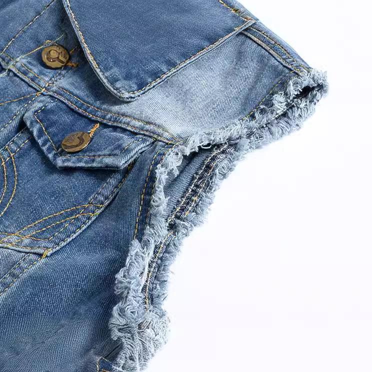 Large Size Korean Version of The Slim-fit Trend Men's Denim Vest Men's Light Blue Vest Waistcoat Ripped Denim Vest