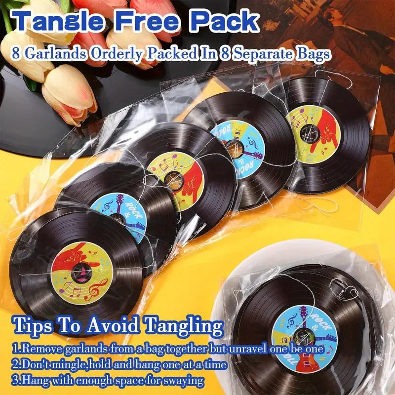 WTEMPO Retro Rock 'n' Roll Themed Party Pull Flags Festive Party Hanging Streamer with Vinyl Record Design DIY Durable Paper Banners Activity Supplies