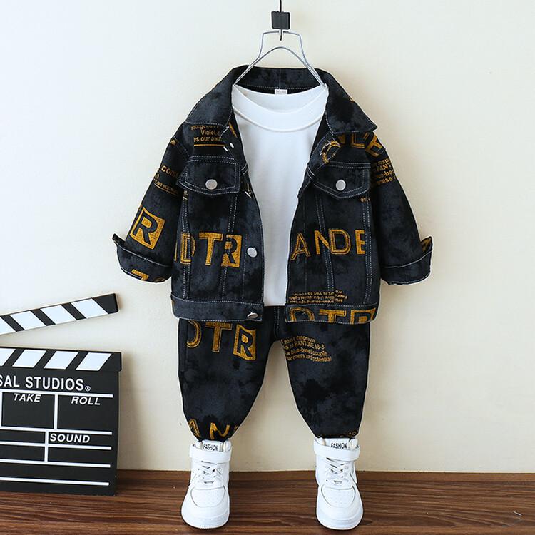 Boys' Handsome Trendy Cotton Workwear Set - Autumn Two-Piece for Small and Medium Kids
