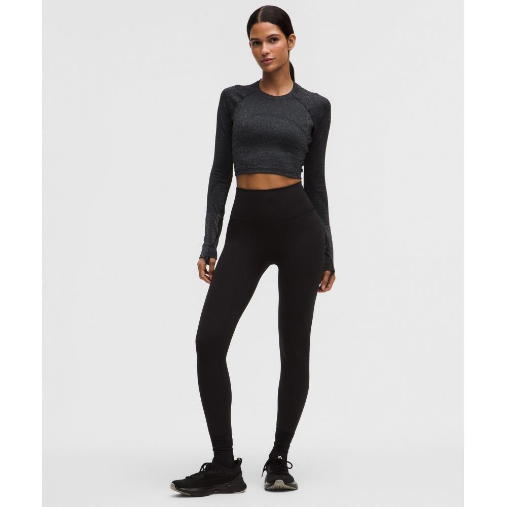 Lululemon Swiftly Tech Cropped Long Sleeve Shirt 2.0  Sparkle Black Rainbow Lurex