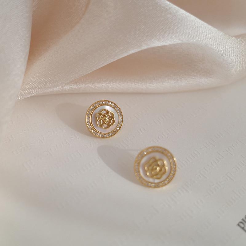 Charm Flower Stud Earrings For Women Crystal Round Korean Earrings Gold Color Jewelry Temperament Pendientes