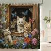 Cortină de Duș Animal Pisică și Câine Minunată Peisaj Rural Imprimeu Pisici și Câini Cortină de Baie Cu Cârlige Cortină Decor Acasă