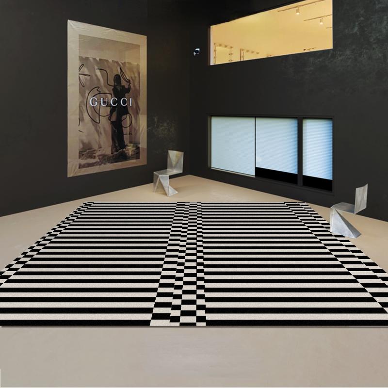 Light Luxury Rugs for Bedroom Black White Plaid Living Room Decoration Carpet Fluffy Soft Study Rug Home Thicken Plush Floor Mat